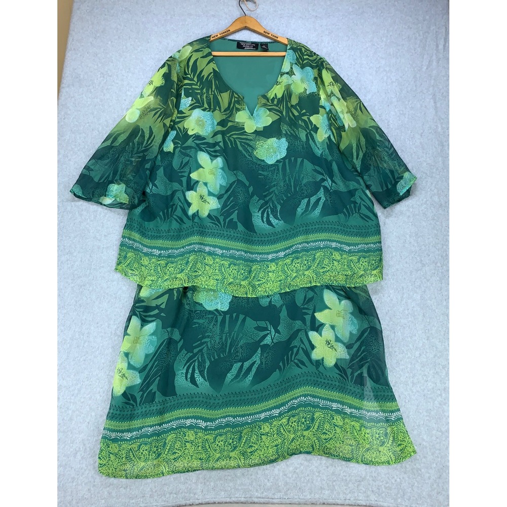 New York City Design Co. Skirt Set Women 4/5X Green Silk Floral Tropical Paisley